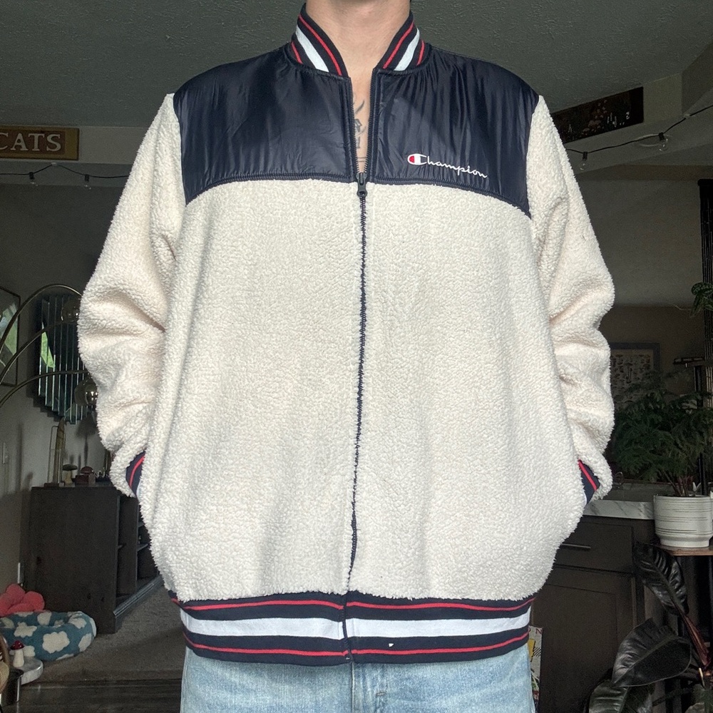 Champion Men's Navy and Cream Bomber Jacket